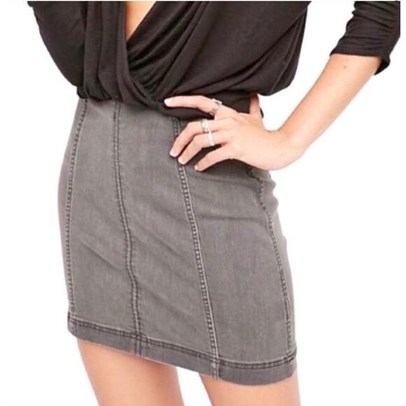 Free People Modern Femme Grey Denim Mini Skirt, EUC, Size12 MSRP $89 - Picture 4 of 16